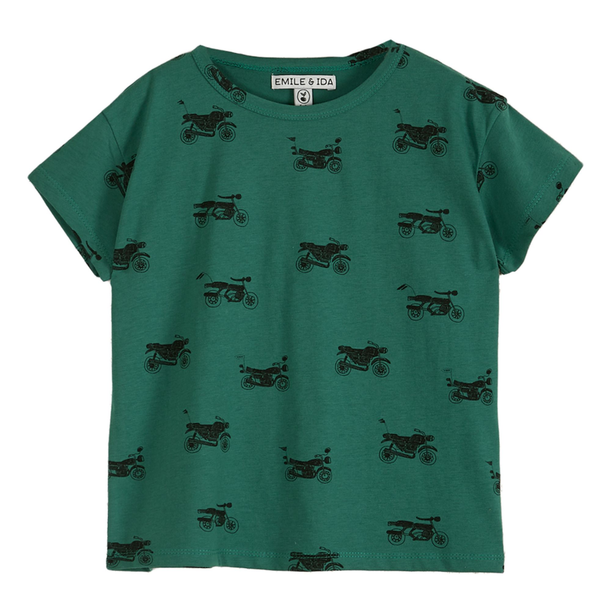 Emile et Ida - T-Shirt Coton Bio Motos - Garçon - Vert foncé