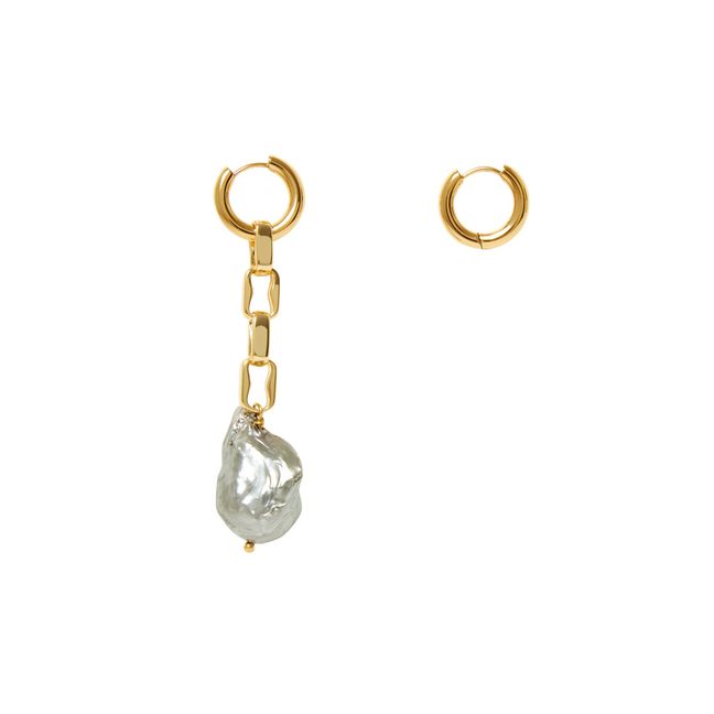 Ohrringe asymmetrisch Perlen und Ringe  | Grau