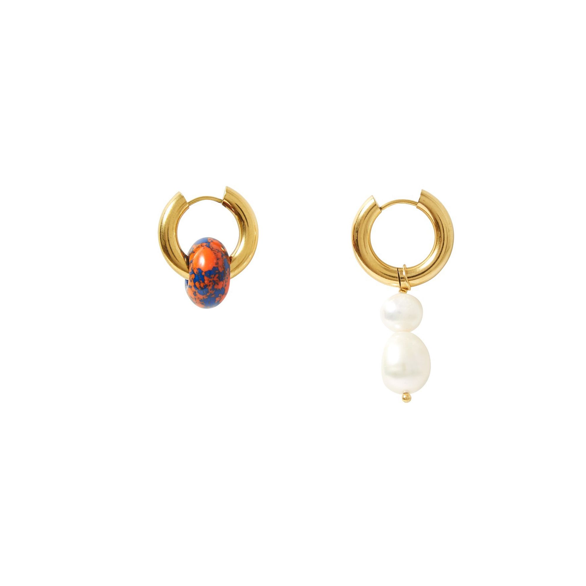 Timeless Pearly - Boucles d'Oreilles Dépareillées Perles et Donut Bleu - Femme - Orange
