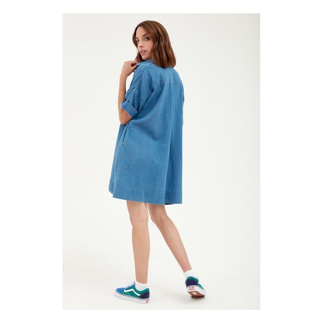 Cleo Cotton Muslin Shirt Dress Azul