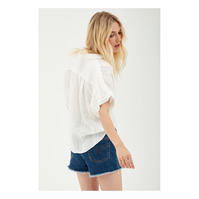 Louisa Broker Embroidered Linen Shirt Blanco