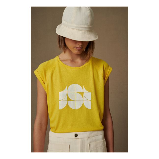 Valentina Cotton and Linen T-shirt Yellow