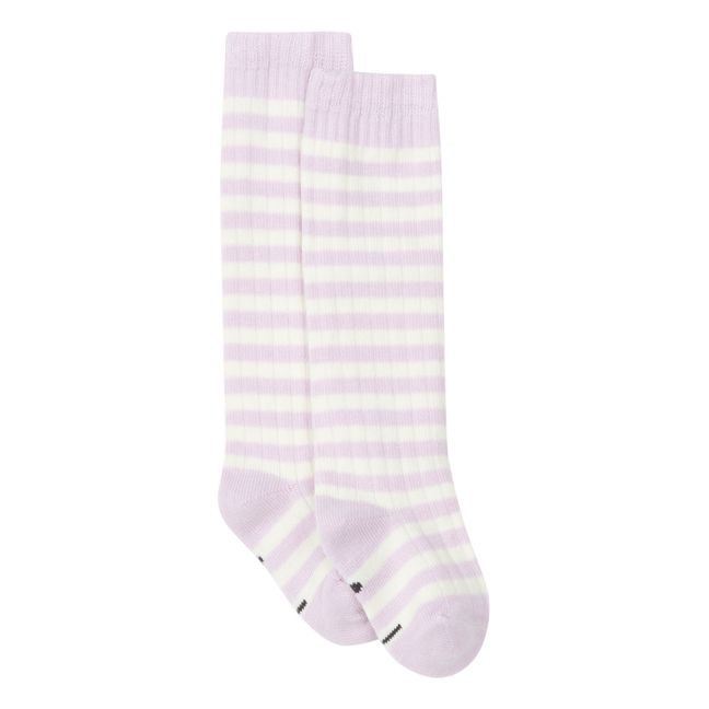 Organic Cotton Striped Long Socks Lilac