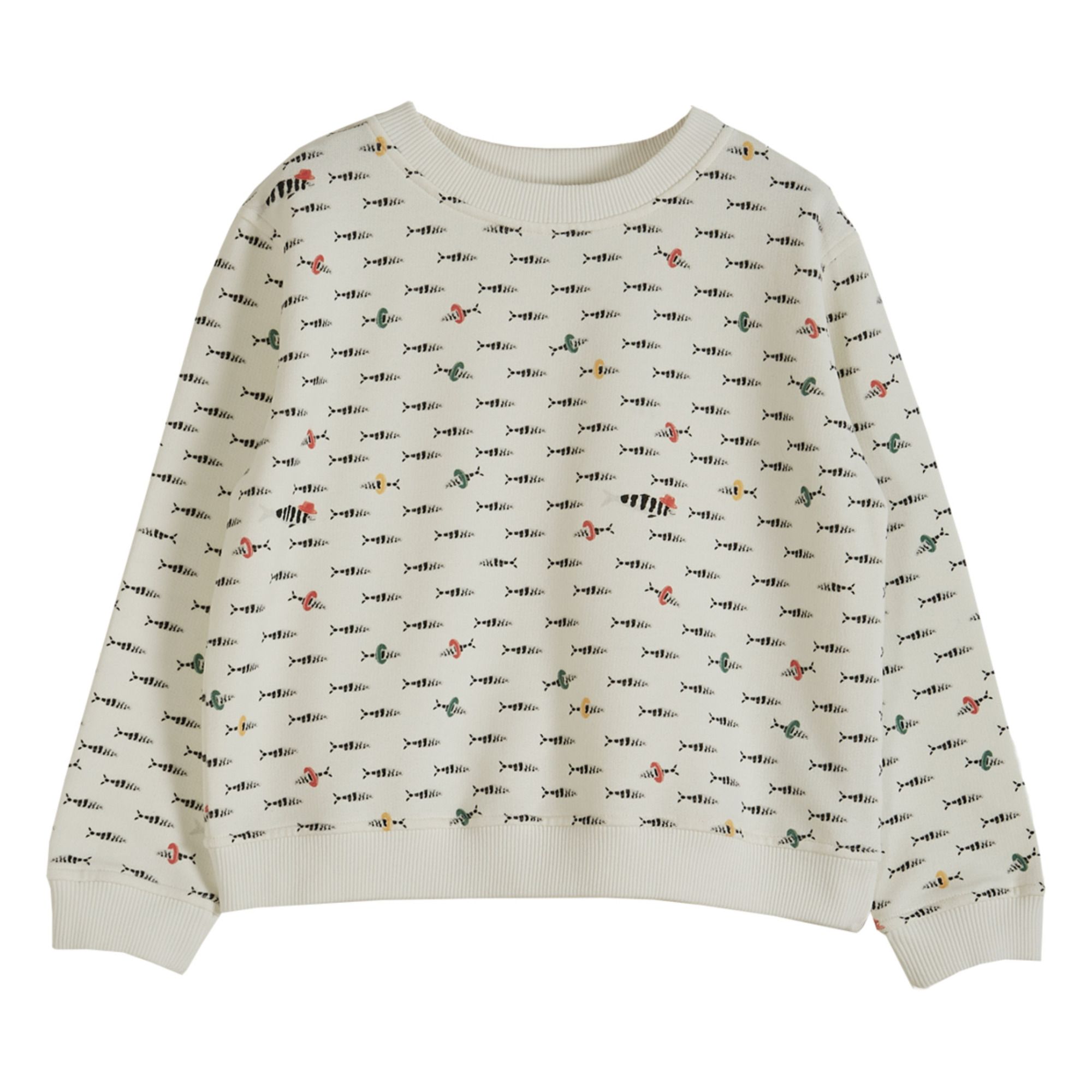 Emile et Ida - Sweat Coton Bio Poissons - Fille - Ecru