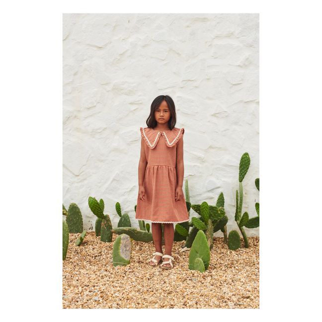 Camila Organic Cotton Checked Dress | Rust