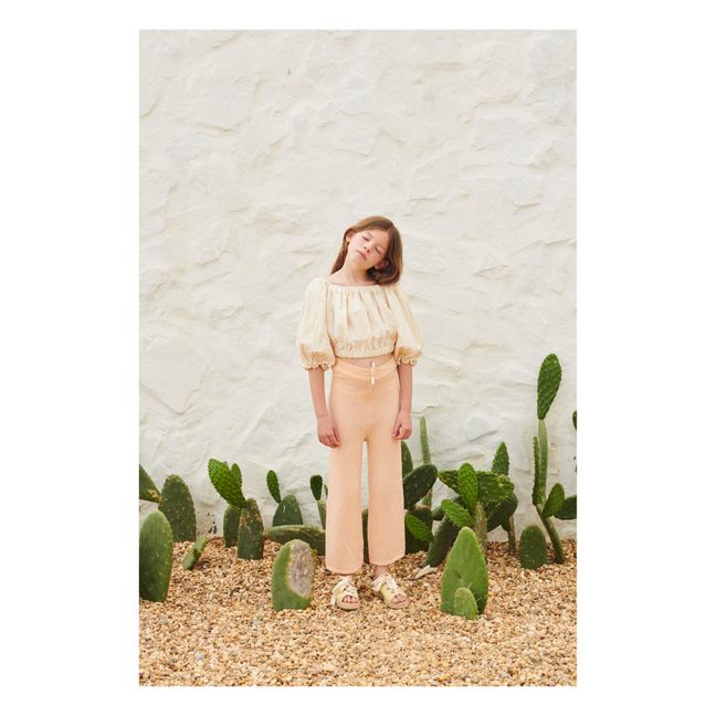 Organic Cotton Crochet Trousers | Pale pink