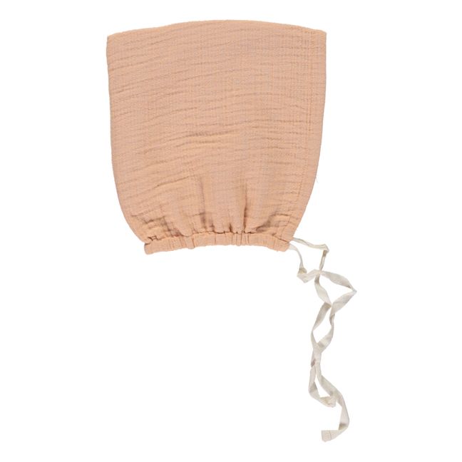 Pixie Organic Cotton Muslin Bonnet | Apricot