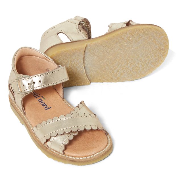 Scalloped Crossover Sandals Gold