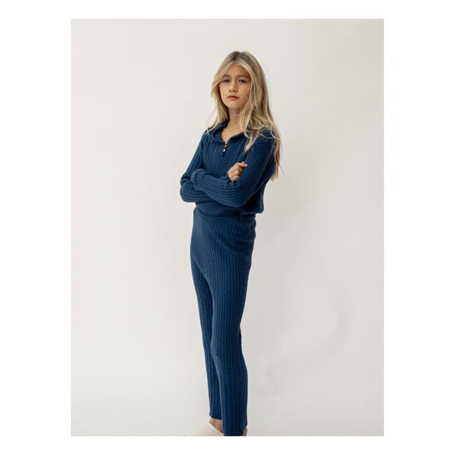 Ilhan Cotton and Cashmere Trousers Petrol blue