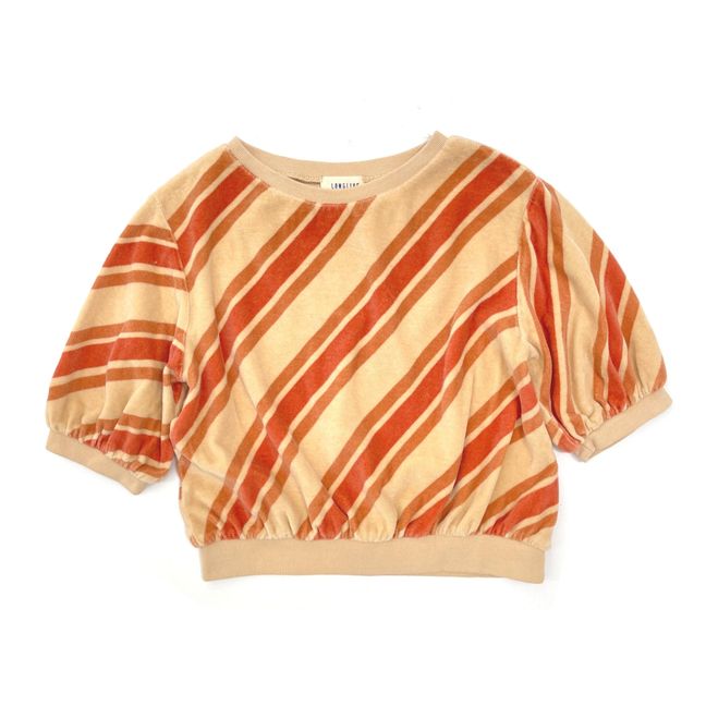 Striped Organic Cotton Velour Sweatshirt Orange