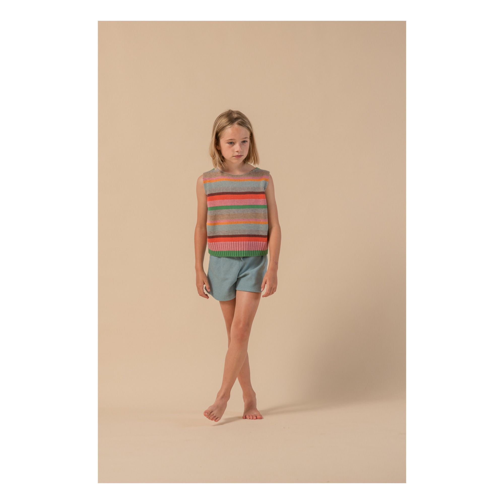 Old Tiralahilacha Kids Organic Cotton Shorts Footprints Blue Green