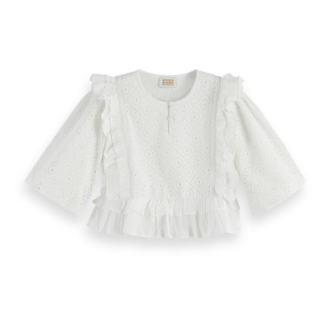 Broderie Anglaise Organic Cotton Blouse Blanco