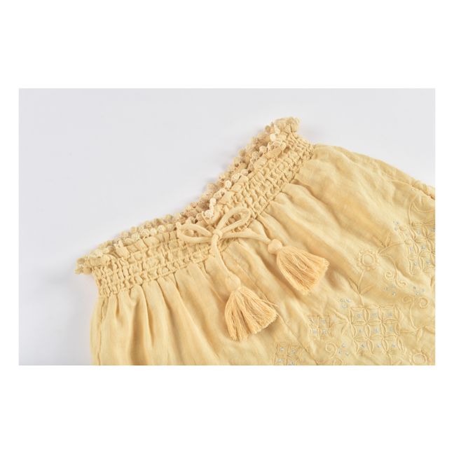 Clemoune Embroidered Organic Cotton Shorts Giallo chiaro