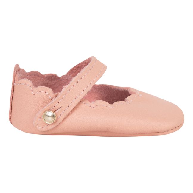 chausson cuir bébé rose et chocolat
