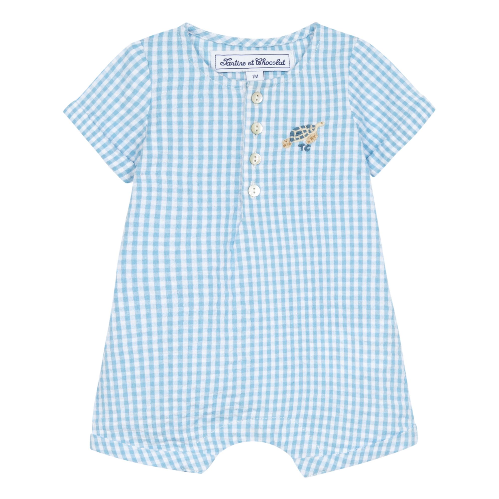 Gingham Cotton Muslin Playsuit Blue 
