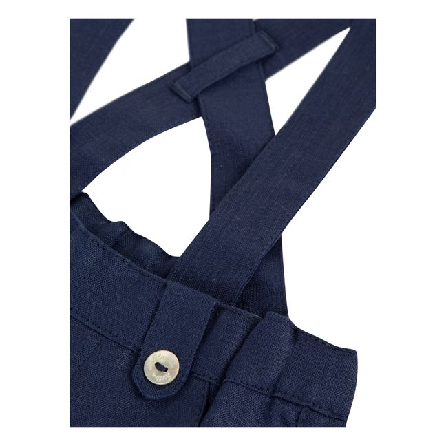 Linen Suspender Trousers Navy blue