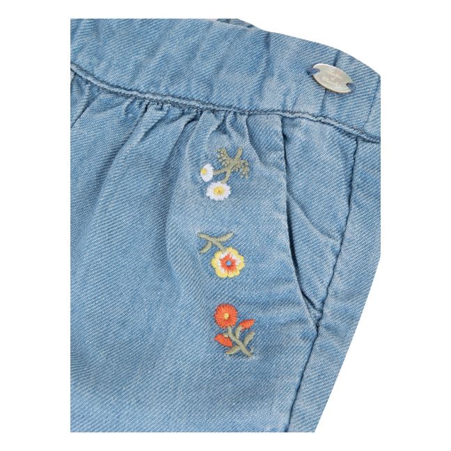 Chambray Embroidered Trousers Denim