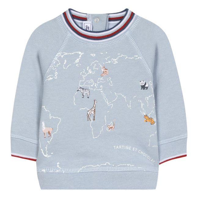 World Map Embroidered Sweatshirt Blue