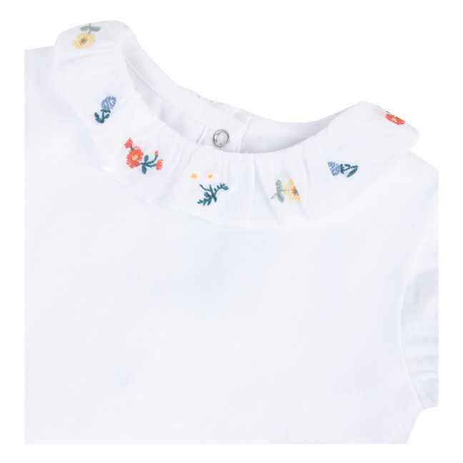 Embroidered Collar Babygrow Ecru