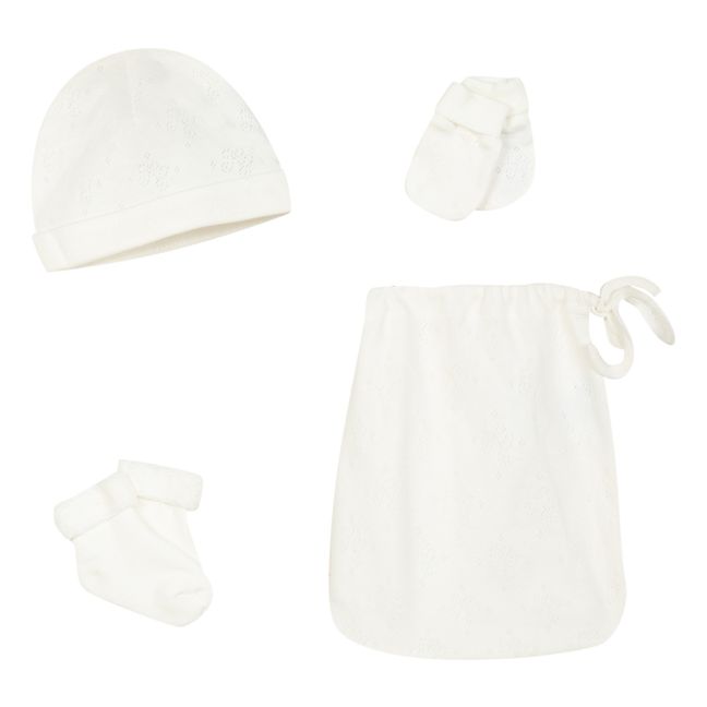 Organic Cotton Bonnet + Mittens + Socks Set Ecru