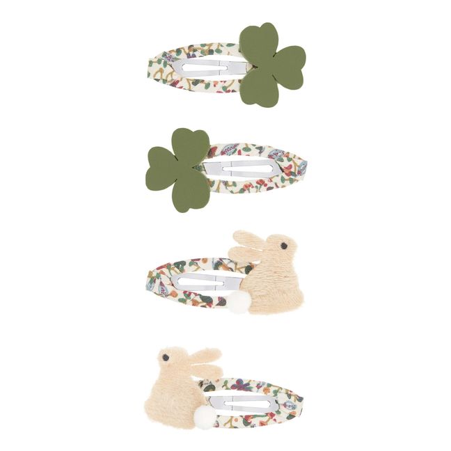 Clover and Rabbit Hair Clips Beige