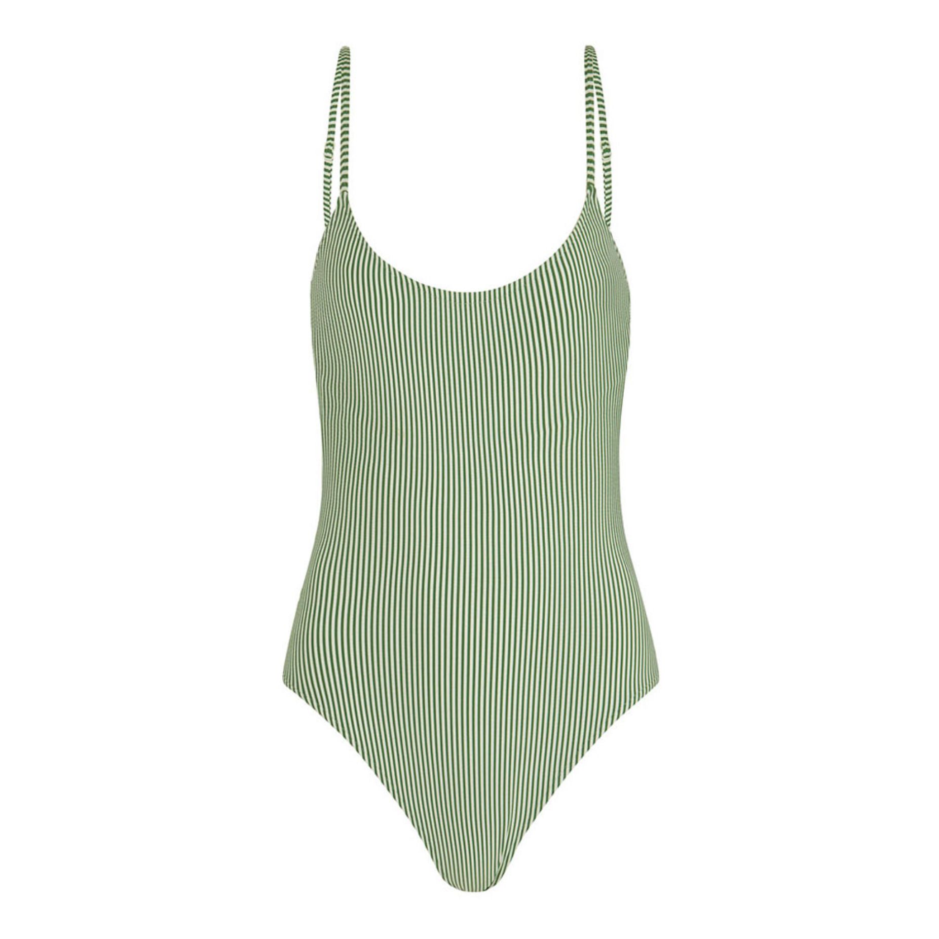 green striped swimsuit