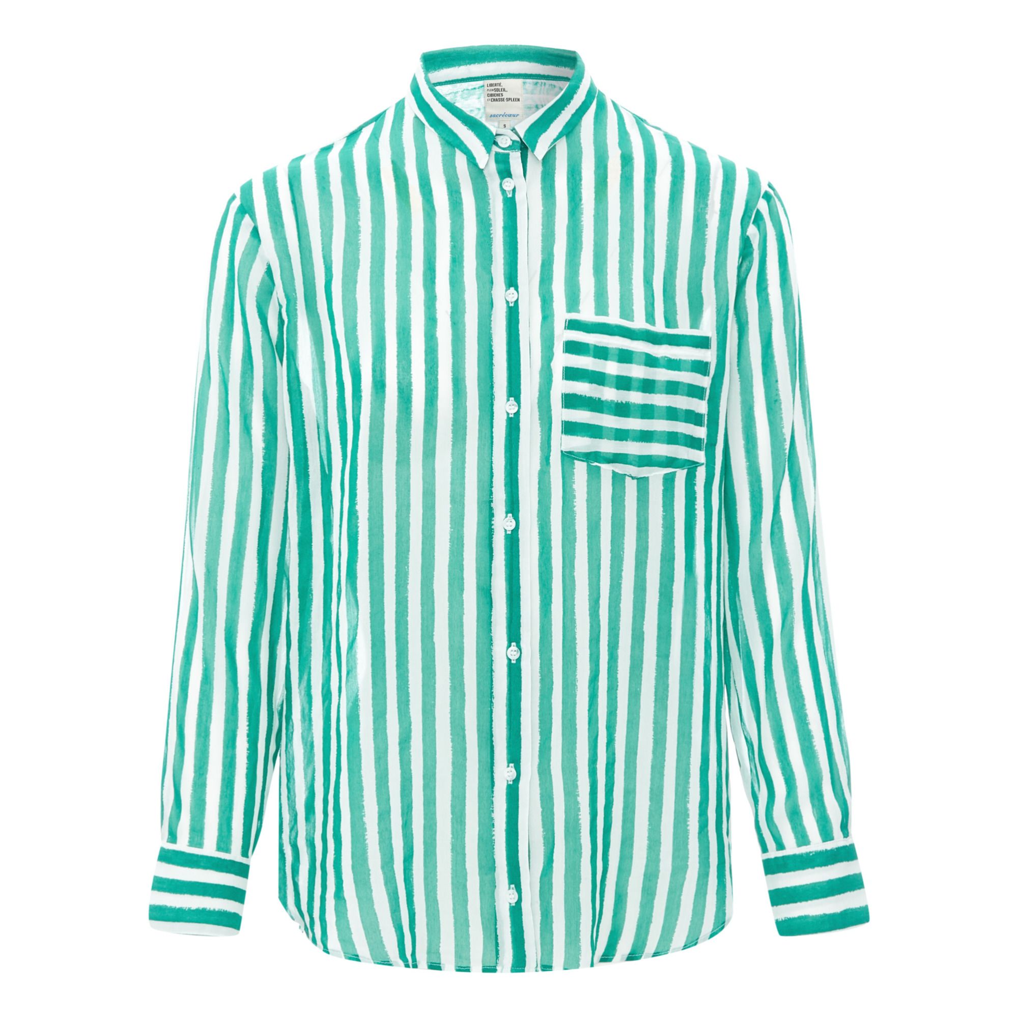 Anita Menthol Striped Cotton and Silk Shirt Green Sacrécoeur Fashion ...