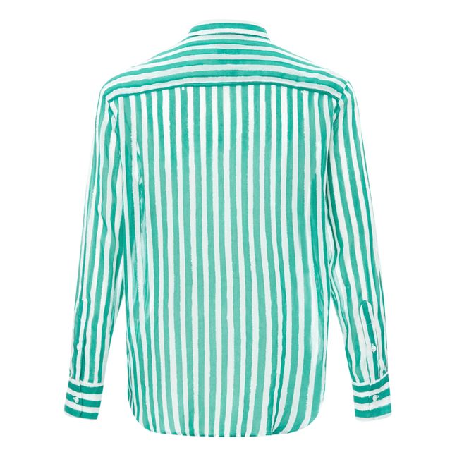 Anita Menthol Striped Cotton and Silk Shirt Verde