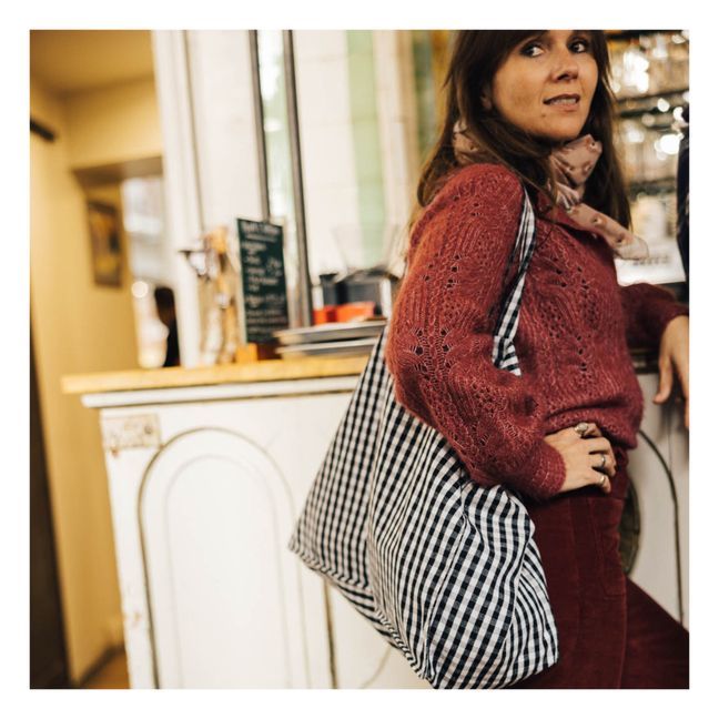 Borsa shopper in cotone, con stampa vichy | Nero