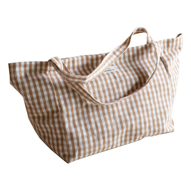 Tasche aus Baumwolle mit Vichy Print Kamelbraun