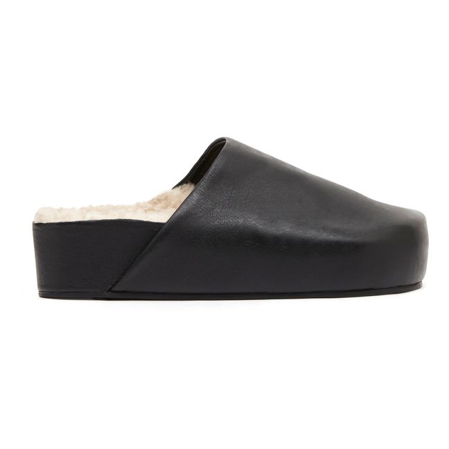 Leather Sherpa-Lined Mules Black