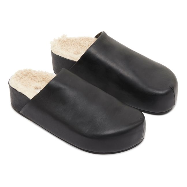 Leather Sherpa-Lined Mules Schwarz