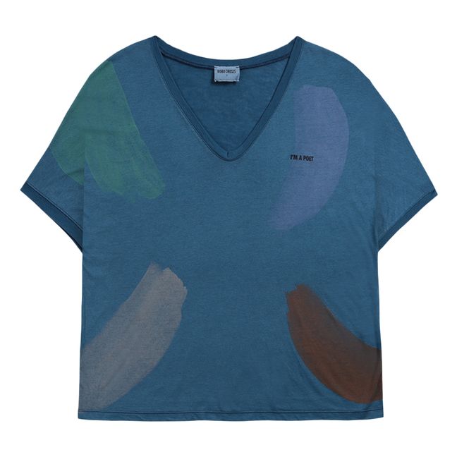 T-Shirt Col V Lyocell et Coton - Collection Femme - Bleu