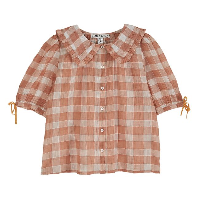 Checked Frill Blouse Dusty Pink