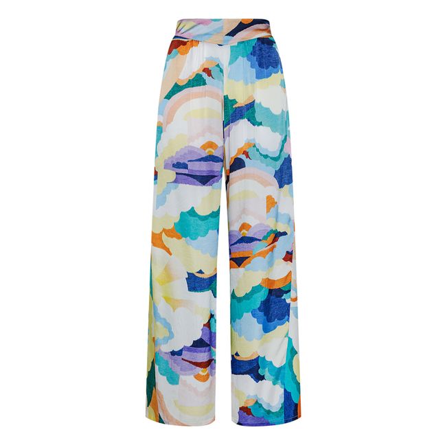 “Up Above in the Sky” Silk Satin Trousers Blue