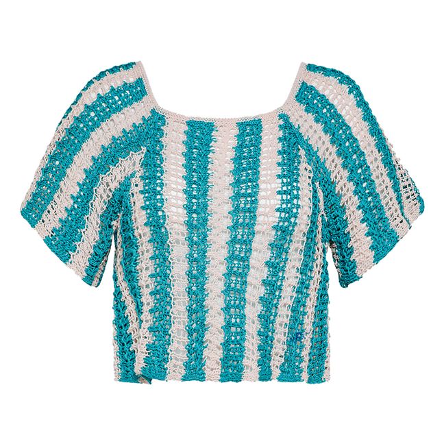 Striped Crochet Top Blau