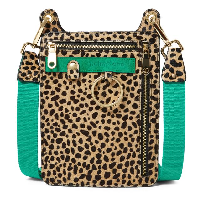 Stanley Leather Cheetah Print Shoulder Bag Green