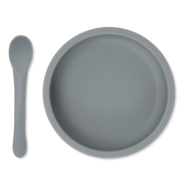 Silicone Plate and Spoon Grey blue