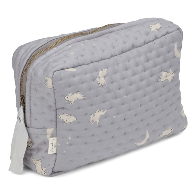 Large Organic Cotton Quilted Toiletry Bag Grey blue