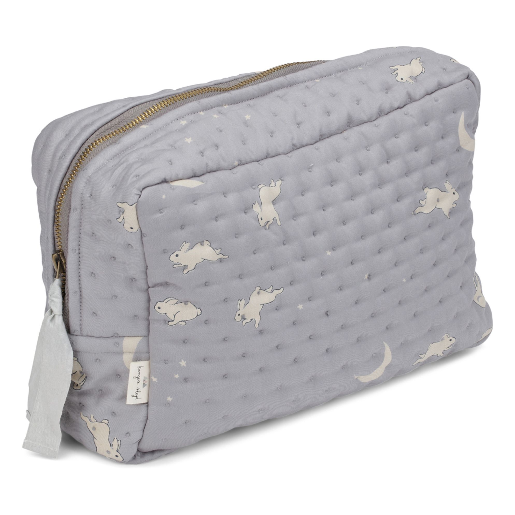 Large Organic Cotton Quilted Toiletry Bag | Grey blue- Product image n°0