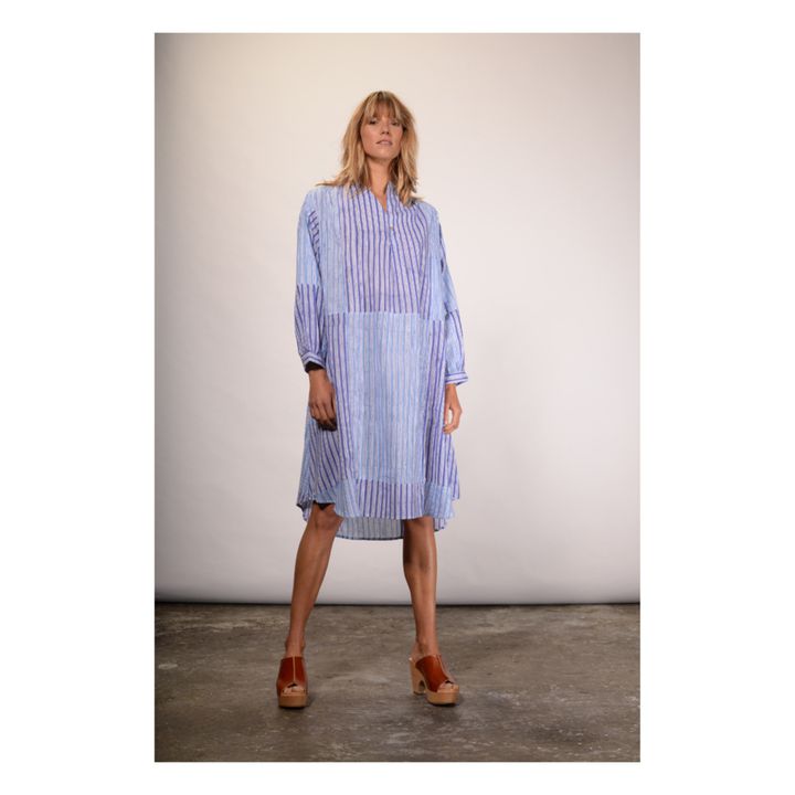 Shiva Striped Cotton Khadi Dress | Blau- Produktbild Nr. 0