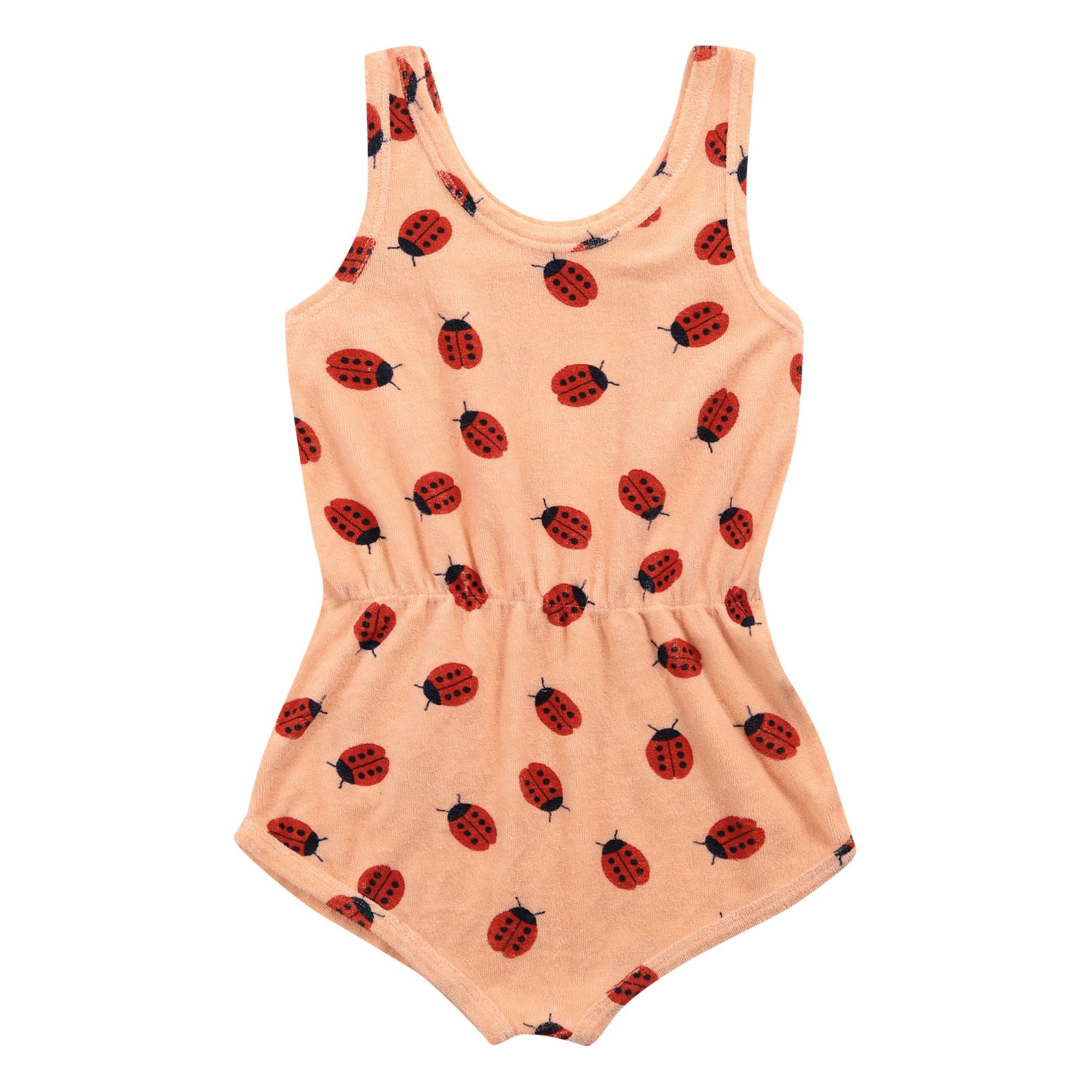 Organic Cotton Terry Cloth Ladybird Playsuit Peach- Product image n°0