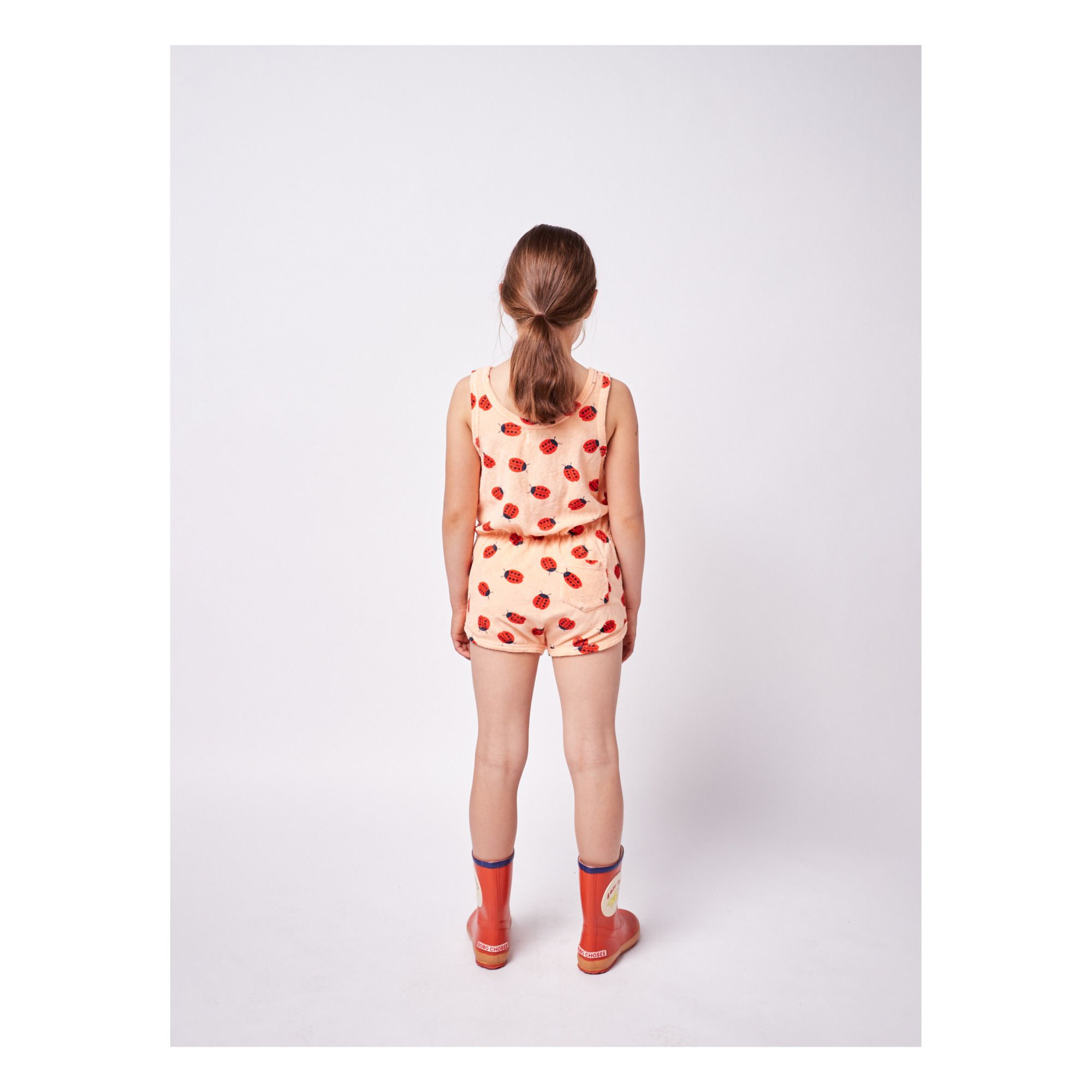 Organic Cotton Terry Cloth Ladybird Playsuit Peach- Product image n°4