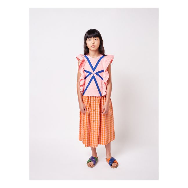 Organic Cotton Checked Midi Skirt Orange