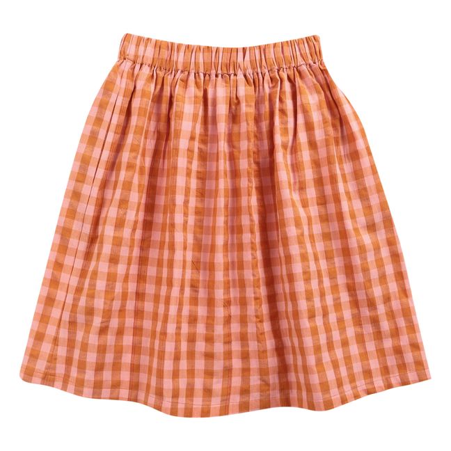 Organic Cotton Checked Midi Skirt Orange