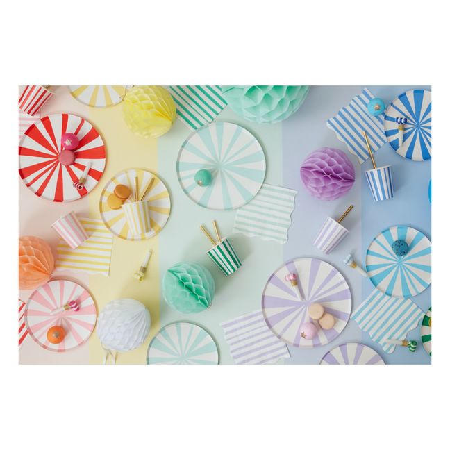 Grandes assiettes en carton rayées mix - Set de 8