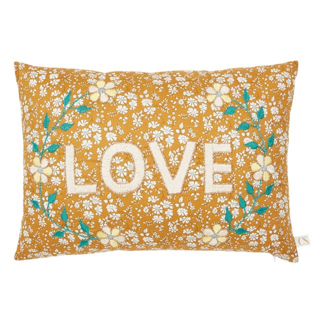 Love Embroidered Cushion - CSAO x Smallable | Mustard