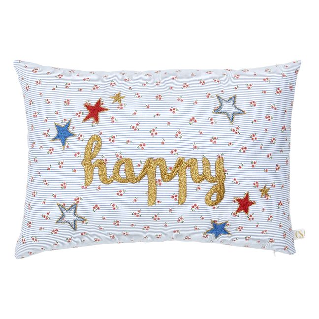 Happy Embroidered Cushion - CSAO x Smallable | Pale blue