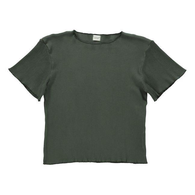 Camiseta Acanalada de algodón orgánico Bouleau | Verde Oscuro