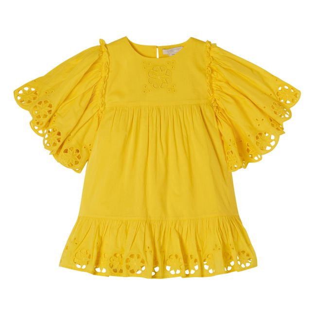 Besticktes Kleid aus Bio-Baumwolle Gelb